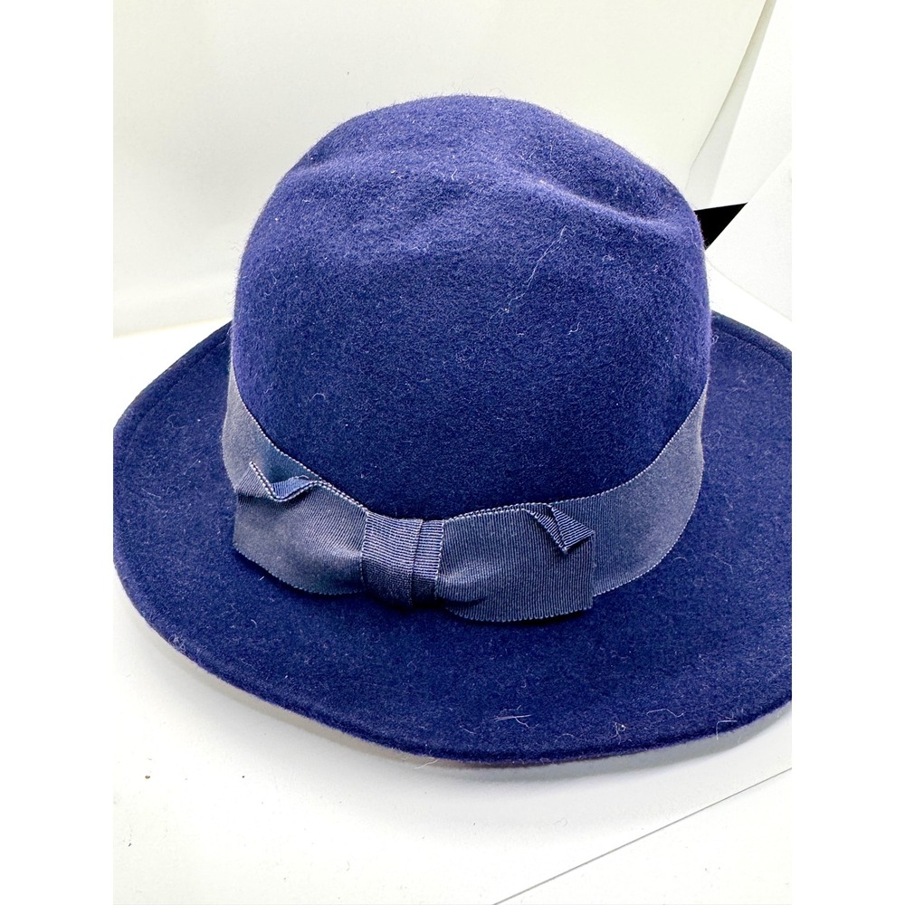 Street Smart by Betmar Blue Wool Felt Fedora Hat Vintage Union Made USA Bow - Picture 2 of 8